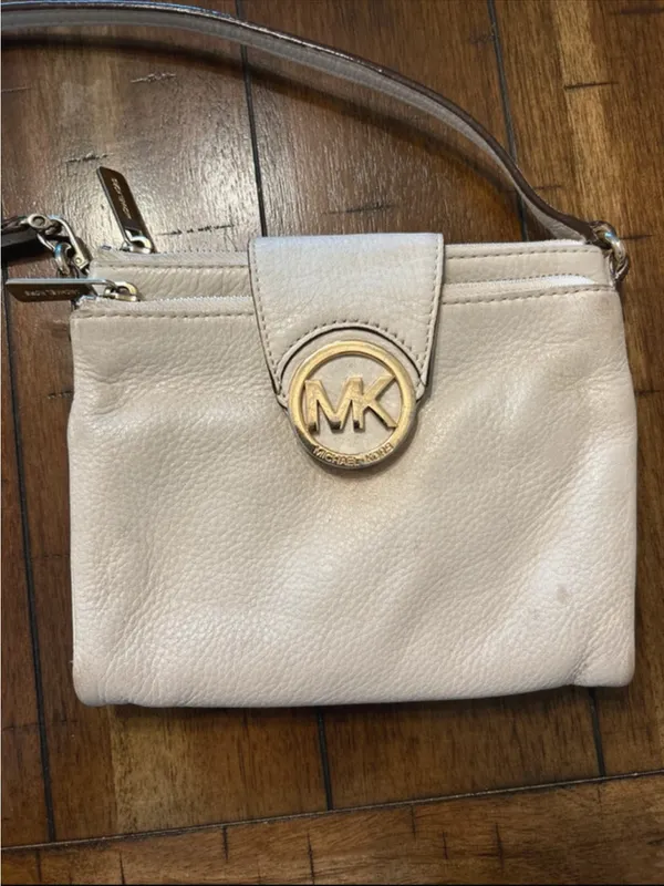 MICHAEL Michael Kors Cream Leather MK Logo Crossbody - Image 2