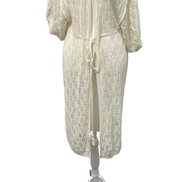 POL Crochet Ivory Beach Cover‎ Up Kimono Cardigan Tassel Tie Waist Size S NWOT - Image 10