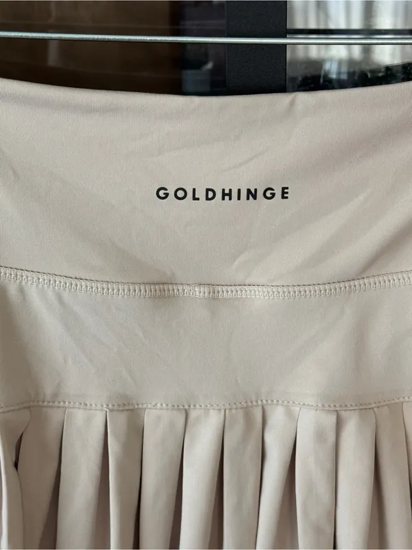 Gold Hinge pleated tennis skirt mini high waisted beige khaki bone skort shorts - Image 4