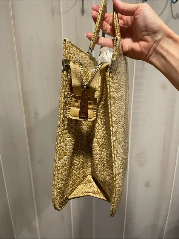 Cute classic vintage 80s faux snake boxy patchwork satchel handbag old money - Image 5