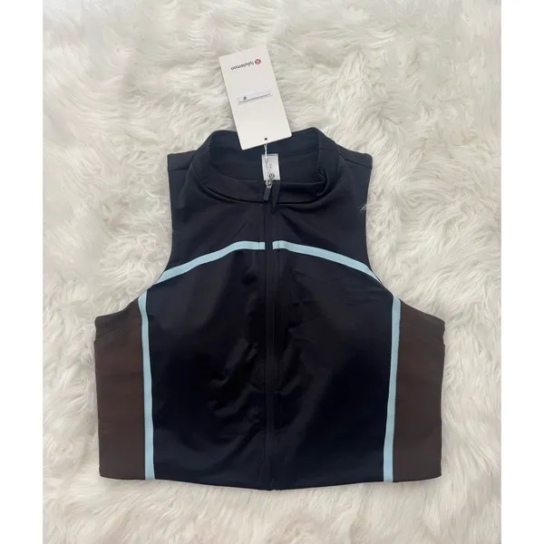 Lululemon Satin Shine Full Zip Tank Top Black Walnut Crunch Foam Cloud Large - Image 2