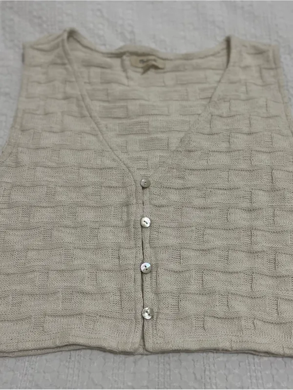 Madewell Sleeveless V-Neck Cropped Tank Top Vest in Creamy White Sz L - Image 2