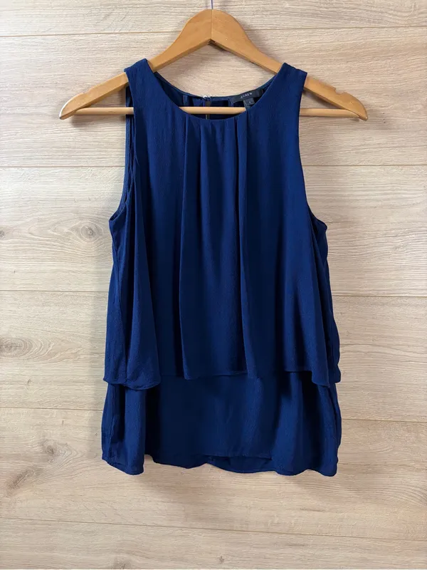 J. Crew Sleeveless Layered Navy Blue Top Size 2 - Image 2