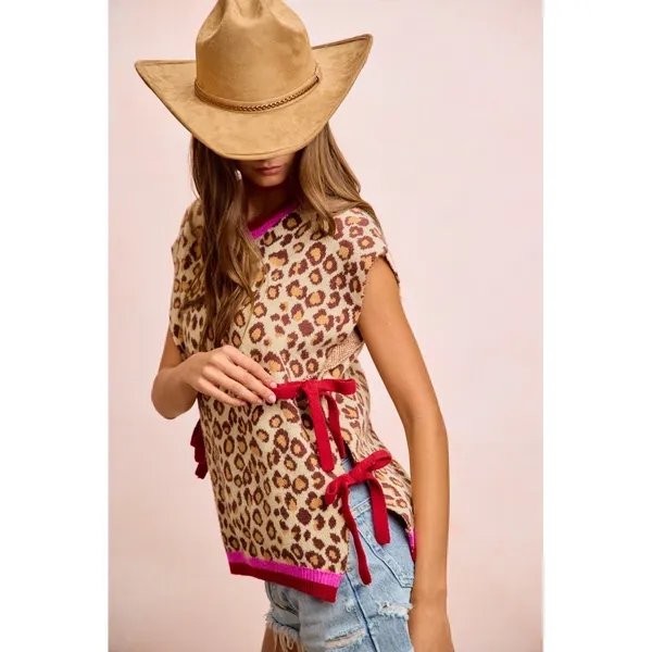 BiBi Leopard Pattern Side Tied Sweater Vest Top - Image 15