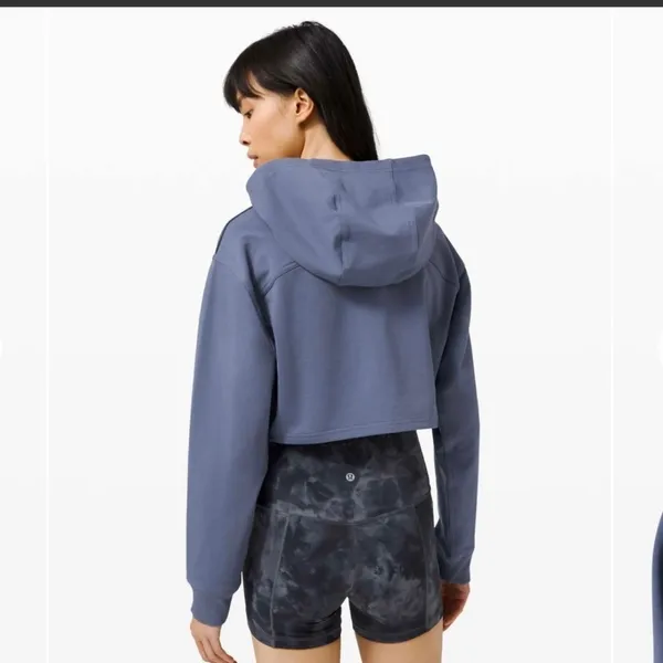 Lululemon All Yours Cropped Hoodie Shirt Ink Blue Pullover Stretch Logo Sporty 4 - Image 9