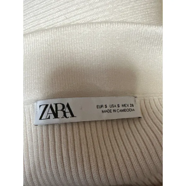 Zara Beige Strapless Sleeveless Ribbed Knit Tube Bandeau Mini Bodycon Dress Sz S - Image 3