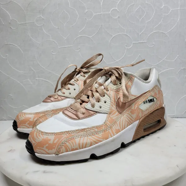 Nike Air Max 90 Print Sneakers Women 6.5 White Bronze Leather Lace Up Running - Image 3