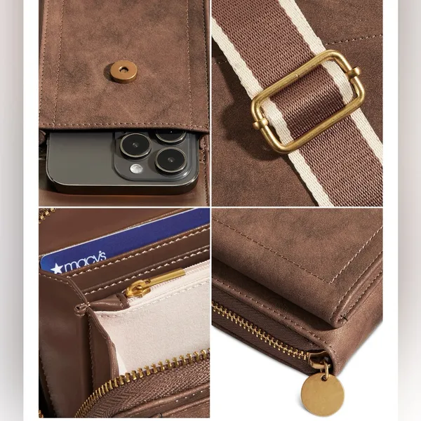 Style & Co. Leather Crossbody Phone Wallet in Chocolate‎ Brown - Image 3
