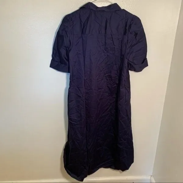 DO + BE Women's Size XS Short Puff Sleeve Shirt Dress Midi Button Down Navy Blue - Image 11