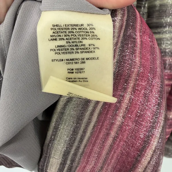 Alice + Olivia Fit and Flare Dress Strappy Back‎ Silver Pink Wool Blend 6 - Image 6