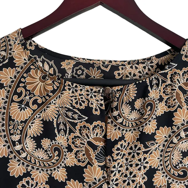 Cato Women Tunic Top 14/16 Tan Black Floral Dramatic Hem Boho Artsy‎ Whimsygoth - Image 4