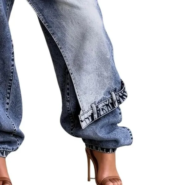 NWT ~ Women's Double Pair High Rise Wide Leg Y2K Baggy Denim Blue Jeans ~ MEDIUM - Image 3