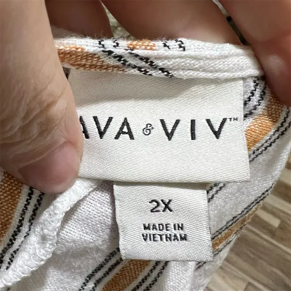 Ava & Viv Women's 2XL Striped V-Neck Blouse Tie Front Multicolor - Image 7