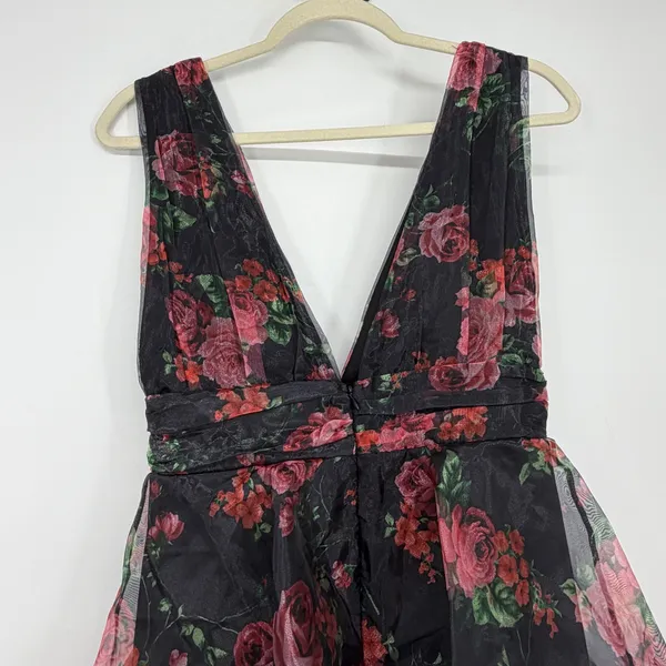 Lulus Black Floral Tiered Ruffle‎ Maxi Dress Sleeveless V-Neck Small NWT - Image 4