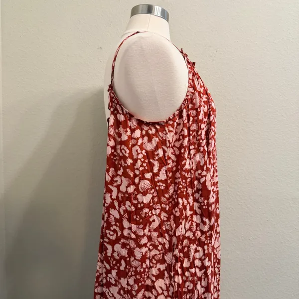 Anthropologie Low Back Flounced Maxi Lounge Dress‎ Size Large Rust Brown Floral - Image 14