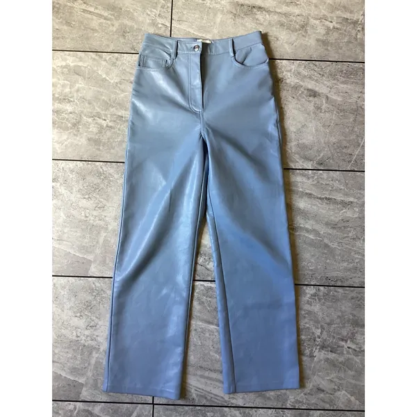 Wilfred Aritzia Melina Light Blue Vegan Leather Pants Straight Leg Size 2 - Image 2