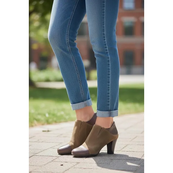 Aerosoles Two-Tone Womens Brown Suede Leather‎ Block Heel Ankle Boots Chic - Image 2