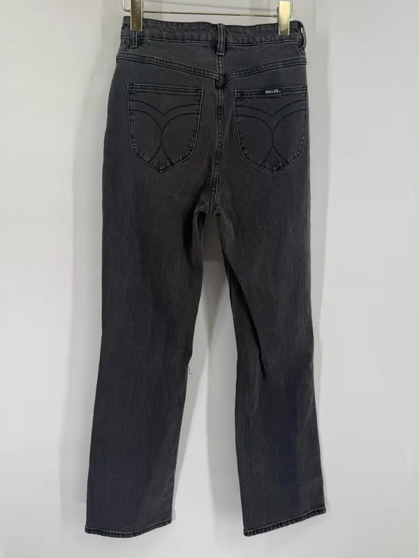 Rollas Original Straight Black High Rise Distressed‎ Denim Jeans size 27 - Image 5