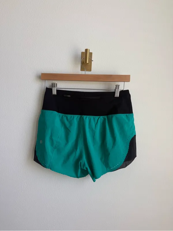 Lululemon Smooth Stride Shorts 4 Viridian Green Black Running Brief Lined Zip - Image 12