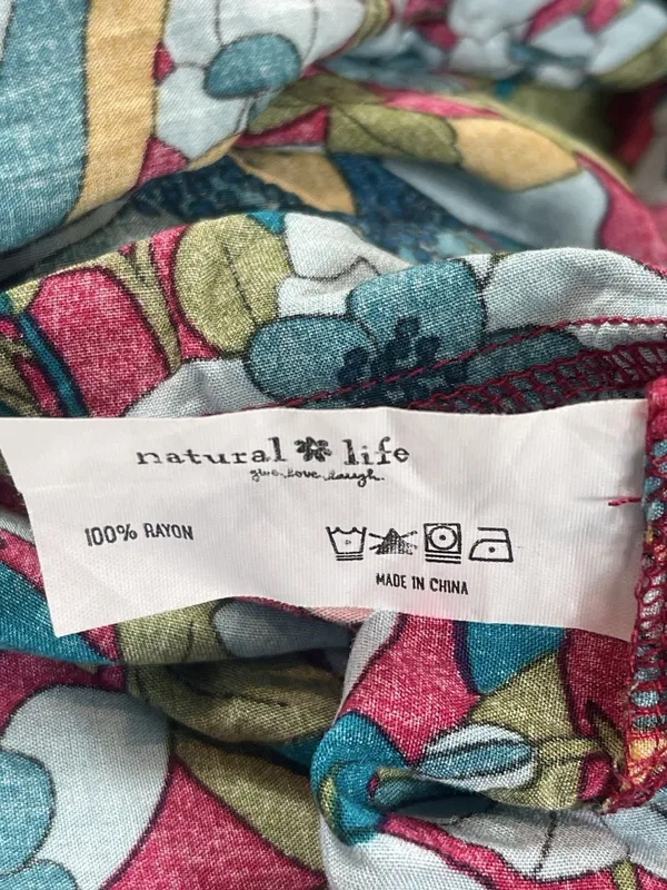 Natural Life Floral Mini Dress Womens M Pink Blue Boho Rayon Short Sleeve Hippie - Image 6