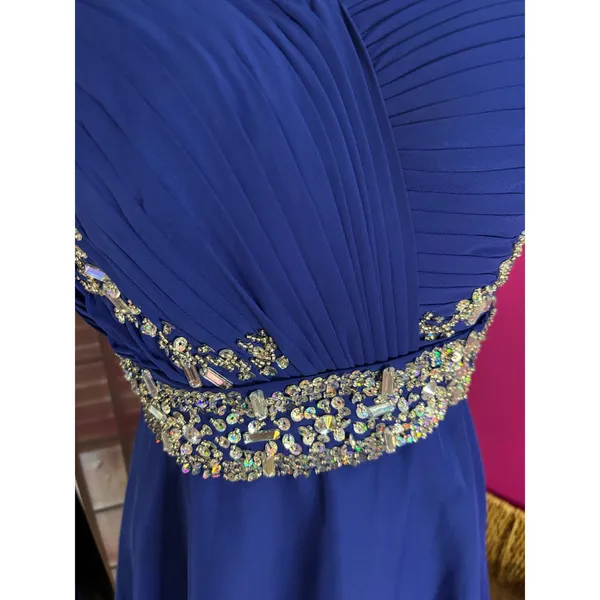 Royal Blue Rhinestone Embellished Chiffon Cocktail Homecoming‎ Dress Cap Sleeve - Image 5