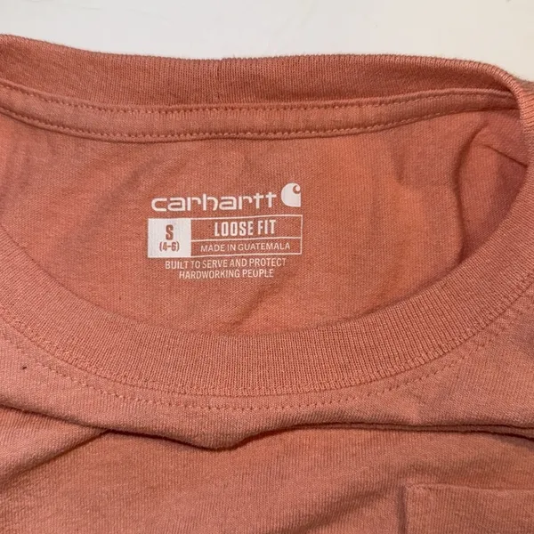 Carhartt Shirt Womens Small Peach T-Shirt Chest Pocket Loose Fit Crewneck Comfy - Image 4