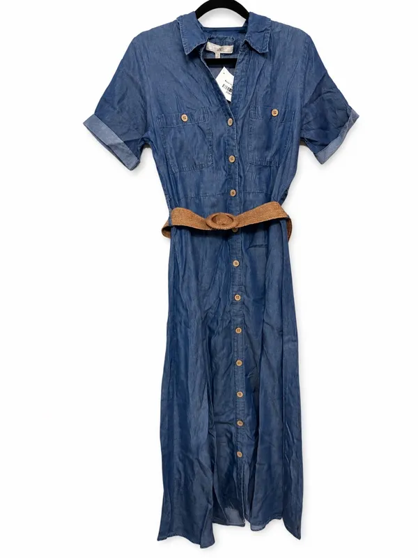 chambray boutique maxi-length dress with a braided belt by Mine size sm/med NWT - Image 2