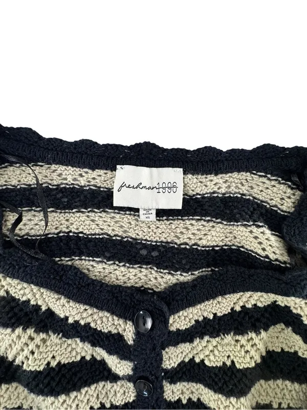 Striped Cropped Button-Front Cardigan in Black and Cream - Image 7