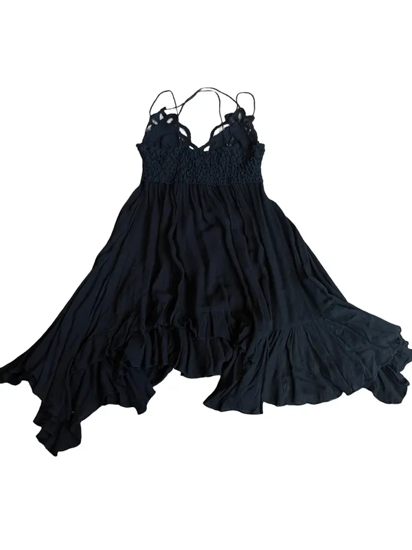 Free People One Black Lace Boho Mini Dress Ruffle Hem Sweetheart Small Women's - Image 7