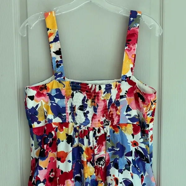 London Times Floral Maxi Dress Womens 12 Multi Color Tiered Smocked Back Pockets - Image 13