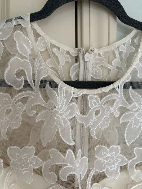 ELIZA J Embroidered Bodice Ivory Wide Leg Jumpsuit Size 12 - Image 6