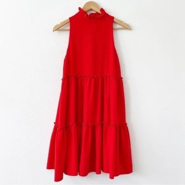 Elliatt Red Ruffle High Neck Sleeveless Tiered Holiday Wedding Swing Mini Dress - Image 3