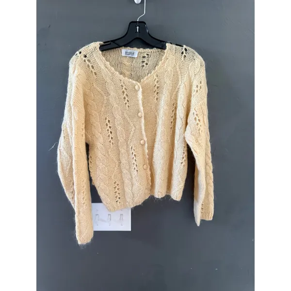 Sostanza Vintage Cream Pointelle Cable Knit Button Cardigan Sweater Cottage‎ - Image 2