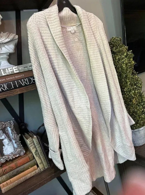 Barefoot Dreams CozyChic Open Front Chenille Shawl Cardi Seashell Womens Size L/ - Image 5
