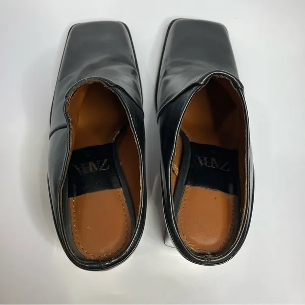 Zara square toe‎ block heel mules black leather size 36 - Image 8