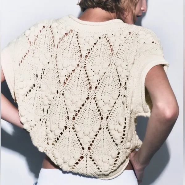 Zara Cream Knit Cropped‎ Top Sweater - Image 11