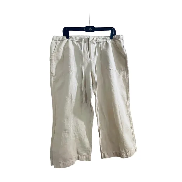 Liz‎ Claiborne Linen Blend Drawstring Crop Pants Beige Womens Large Wide Leg - Image 2
