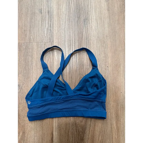 Lululemon Blue‎ Strappy Longline Sports Bra Mesh Trim Size 4 Activewear - Image 2