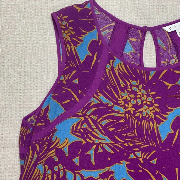 CAbi | Sleeveless Purple and Blue Floral Top | Large - Image 3