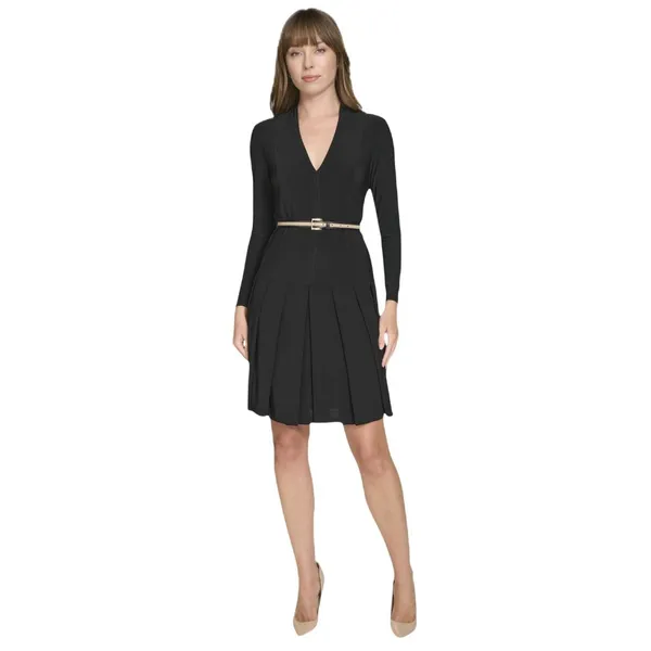 Tommy Hilfiger Womens Pleated Belted Knit Fit Flare Dress A4JJ1AST Black 2 - Image 11