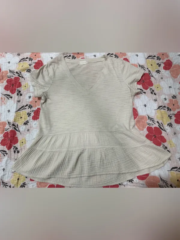 Altar'd State Cream Peplum V-Neck Top - Image 4