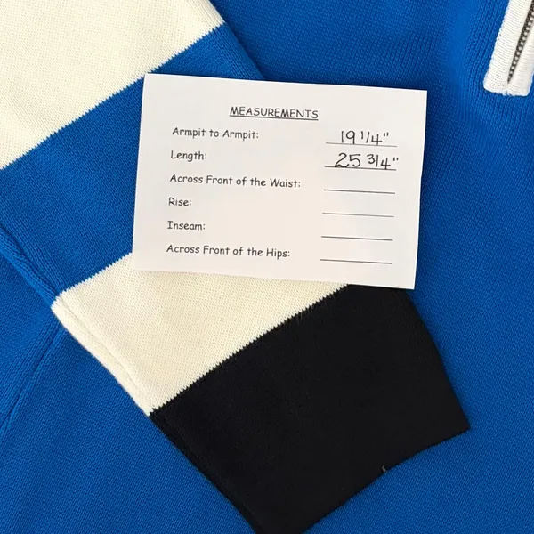 NEVE Quarter Zip Ski Sweater Blue White Striped Black Cuffs 100% Cotton X-Large - Image 13