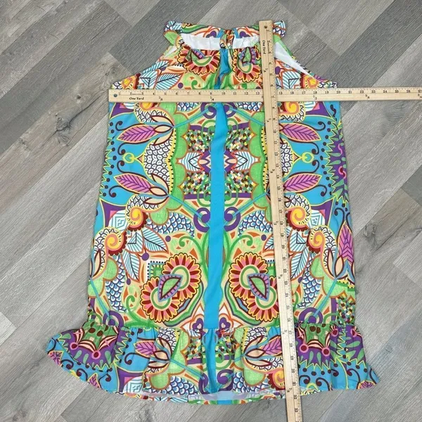 Jade‎ Melody Tam Multi Floral Print Ruffle Hem Tunic Halter Dress Medium - Image 10