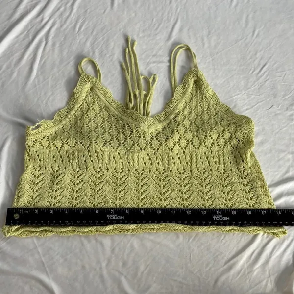 American Threads Green Crochet Crop Top Tank Adjustable Straps Y2K Small Medium‎ - Image 6