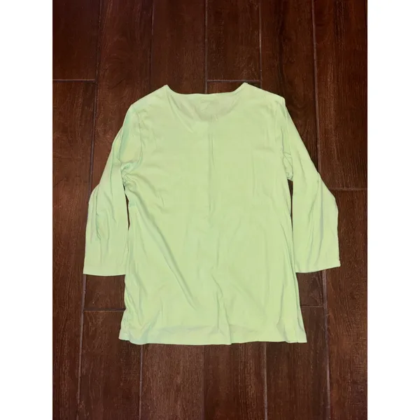 Chico's Henley Top Size L Green Ribbed Pima‎ Cotton 3/4 Sleeve Casual Classic - Image 6