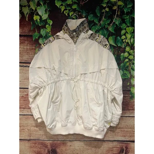 Free People She Fly Jacket Coat White Hood Layered Embroidered Aztec XS Oversize - Image 5