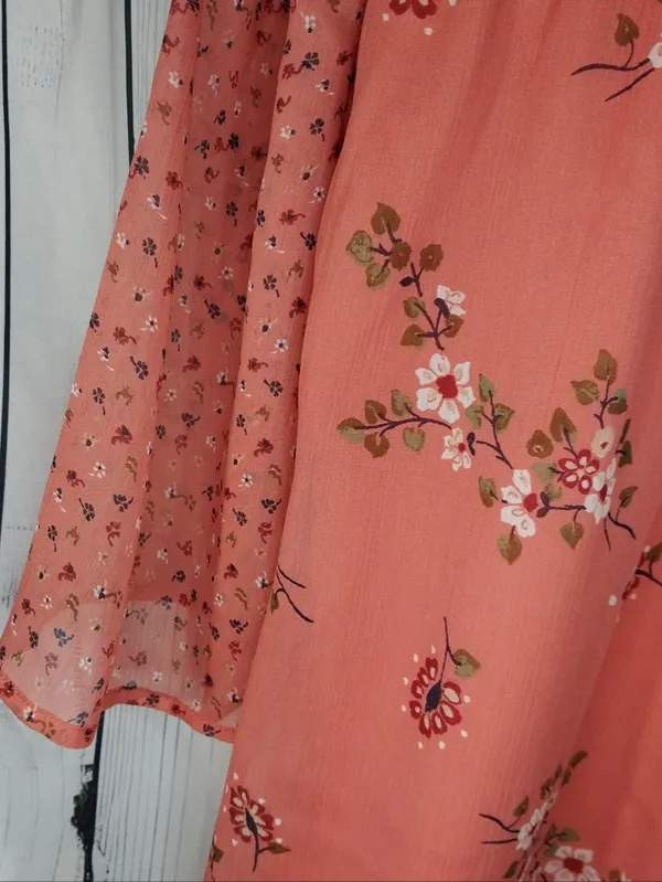 Abercrombie & Fitch Coral Floral Mixed Print Boho Festival Mini Babydoll Dress - Image 9