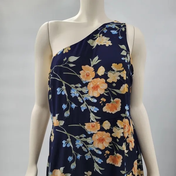 Lulus Elegant Admiration Maxi One Shoulder Dress XL Navy Floral Wedding Guest - Image 9