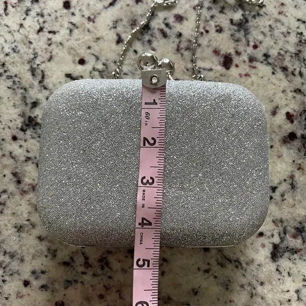 Unbranded Evening Clutch Womens Small Silver Glitter Glam Kiss‎ Lock Chain Strap - Image 6
