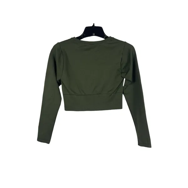 Offline by Aerie S Army Green Seamless Ribbed Long Sleeve Cropped Top - Image 2